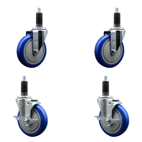 Service Caster 5'' Blue Poly Wheel Swivel 1-1/8'' Expanding Stem Caster Set 2 Brakes, 4PK SCC-EX20S514-PPUB-BLUE-2-TLB-2-118 - main